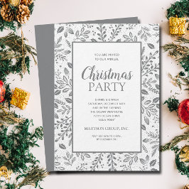 Elegant Silver Botanicals Christmas Party Kaart
