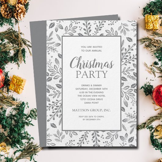 Elegant Silver Botanicals Christmas Party Kaart