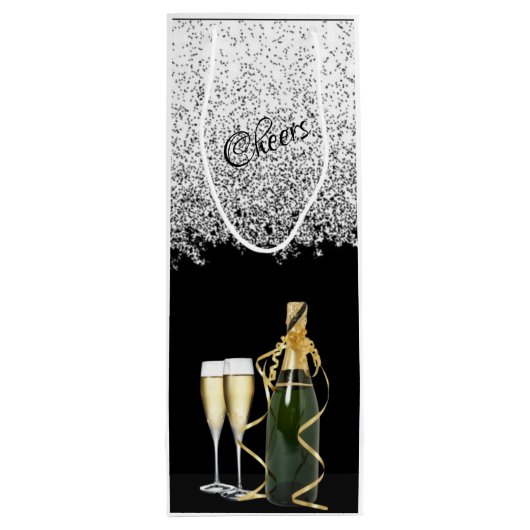 Elegant Silver Bottle and Glasses Wine Gift Bag Wijn Cadeautas (Achterkant)