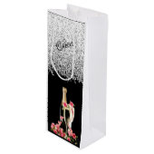 Elegant Silver Bottle and Glasses Wine Gift Bag Wijn Cadeautas (Voorkant Gekanteld)