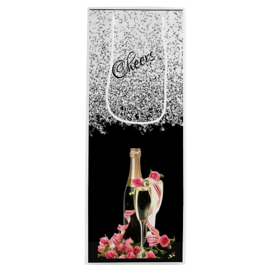 Elegant Silver Bottle and Glasses Wine Gift Bag Wijn Cadeautas (Voorkant)