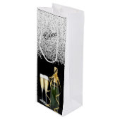 Elegant Silver Bottle and Glasses Wine Gift Bag Wijn Cadeautas (Voorkant Gekanteld)
