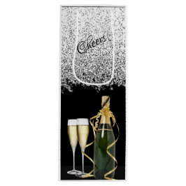 Elegant Silver Bottle and Glasses Wine Gift Bag Wijn Cadeautas