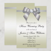 Elegant Silver Bow House Warming Party Kaart (Voorkant / Achterkant)