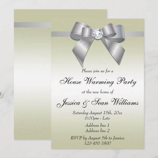 Elegant Silver Bow House Warming Party Kaart (Voorkant / Achterkant)