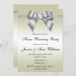 Elegant Silver Bow House Warming Party Kaart