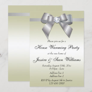 Elegant Silver Bow House Warming Party Kaart