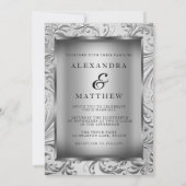 Elegant Silver Bow Silver Leaf Swirl Wedding Kaart (Achterkant)