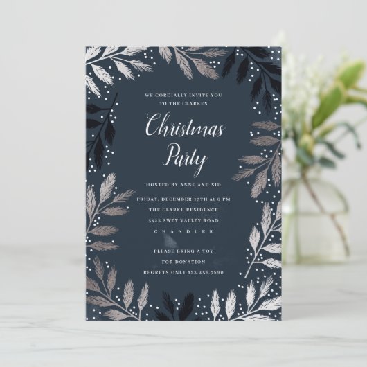 Elegant Silver Branch Foliage kerstparty Kaart (Staand voorkant)