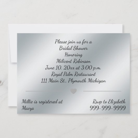 Elegant Silver Bridal Shower Kaart (Achterkant)
