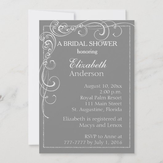 Elegant Silver Bridal Shower Kaart (Achterkant)