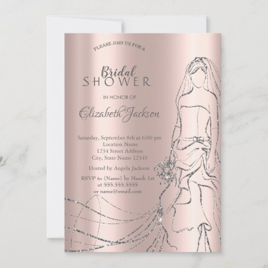 Elegant Silver Bride, Roos Gold Vrijgezellenfeest  Kaart (Voorkant)