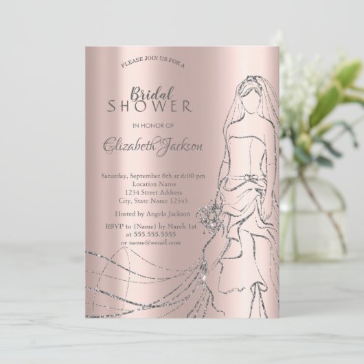 Elegant Silver Bride, Roos Gold Vrijgezellenfeest  Kaart (Staand voorkant)