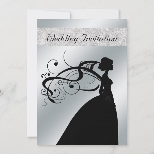 Elegant Silver Bride Wedding Uitnodiging (Voorkant)