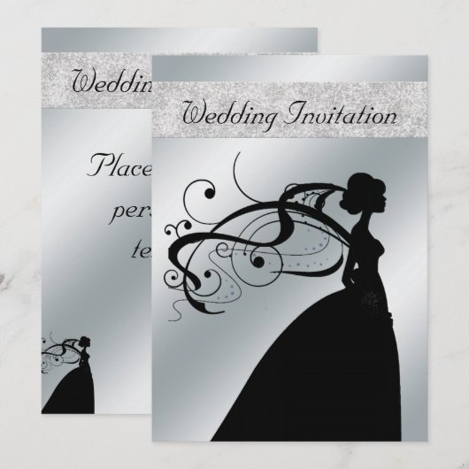 Elegant Silver Bride Wedding Uitnodiging (Voorkant / Achterkant)