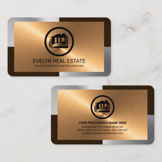 Elegant Silver Bronze Layers Realtor Visitekaartje (Voorkant / Achterkant)