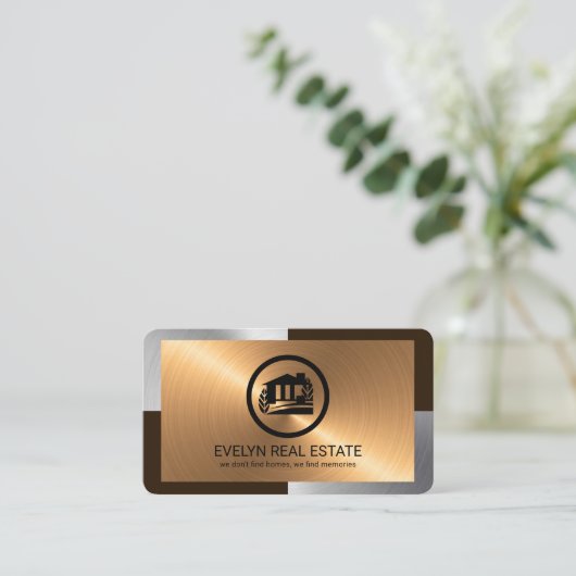Elegant Silver Bronze Layers Realtor Visitekaartje (Staand voorkant)