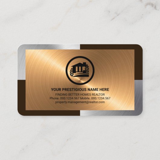Elegant Silver Bronze Layers Realtor Visitekaartje (Achterkant)