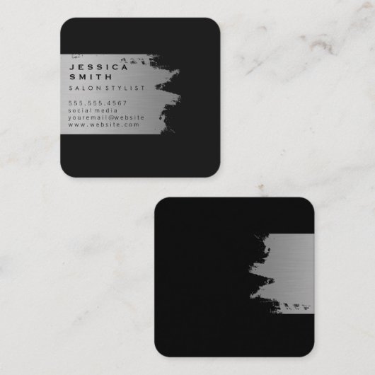 Elegant Silver Brushed Vierkante Visitekaartje (Voorkant / Achterkant)