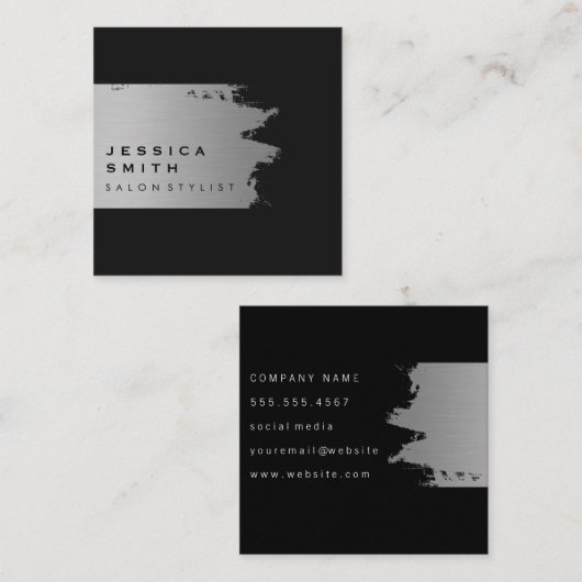 Elegant Silver Brushed Vierkante Visitekaartje (Voorkant / Achterkant)