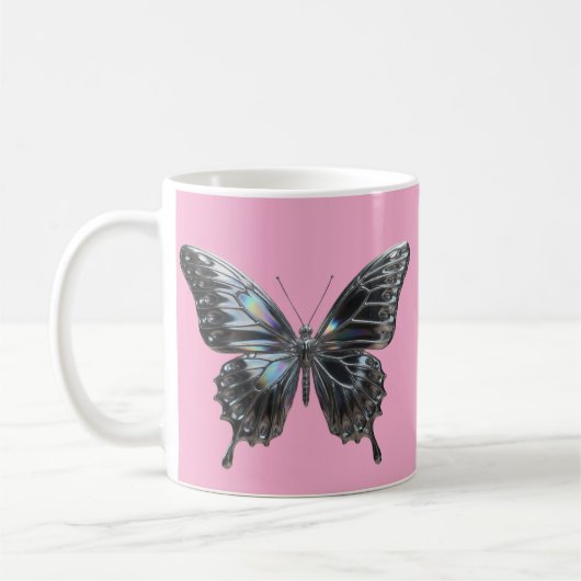 Elegant Silver Butterfly with Open Wings Koffiemok (Links)