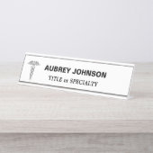 Elegant Silver Caduceus over White Bureau Naambordje (Voorkant)