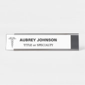 Elegant Silver Caduceus over White Bureau Naambordje (Voorkant)