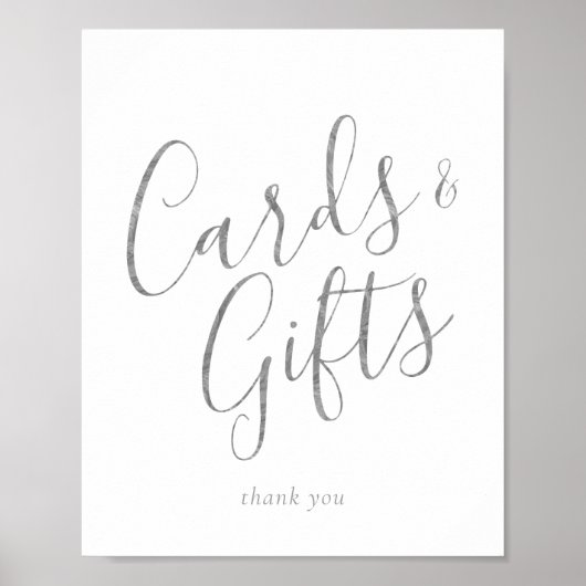 Elegant Silver Calligraphy Kaarten and Gifts Sign Poster (Voorkant)