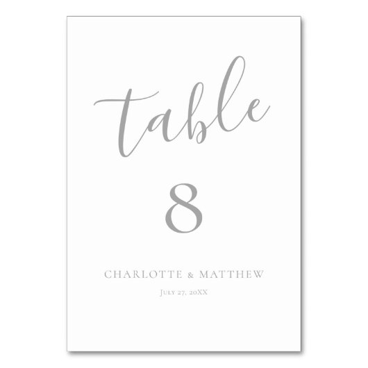 Elegant Silver Calligraphy Table Number Kaart (Achterkant)