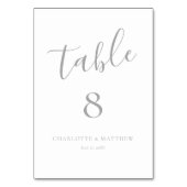 Elegant Silver Calligraphy Table Number Kaart (Voorkant)