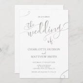 Elegant Silver Calligraphy Wedding Invitation Kaart (Voorkant / Achterkant)