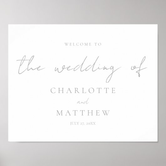 Elegant Silver Calligraphy Welcome Wedding Poster (Voorkant)