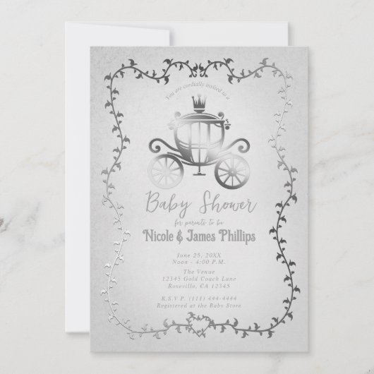 Elegant Silver Carriage Storybook Baby shower Kaart (Voorkant)