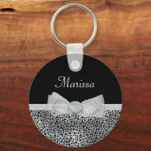 Elegant Silver Cheetah print een vriendelijke knop Sleutelhanger (Voorkant)
