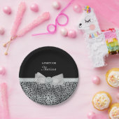 Elegant Silver Cheetah Print Frilly Bow Party Name Papieren Bordje (Feest)