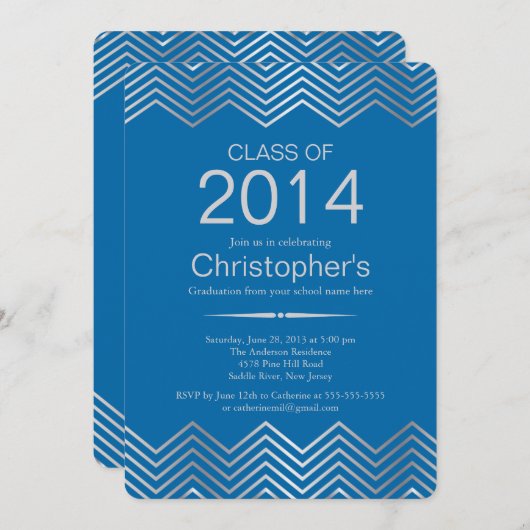 Elegant Silver Chevron Graduation Party Invitation Kaart (Voorkant / Achterkant)