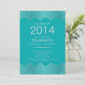 Elegant Silver Chevron Graduation Party Invitation Kaart (Staand voorkant)