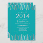 Elegant Silver Chevron Graduation Party Invitation Kaart (Voorkant / Achterkant)