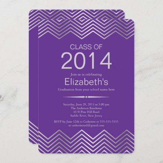 Elegant Silver Chevron Graduation Party Invitation Kaart (Voorkant / Achterkant)