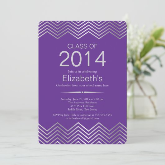 Elegant Silver Chevron Graduation Party Invitation Kaart (Staand voorkant)