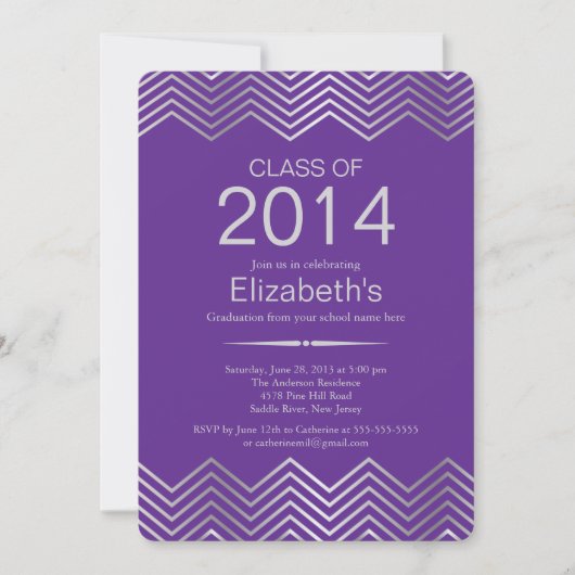 Elegant Silver Chevron Graduation Party Invitation Kaart (Voorkant)