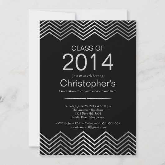 Elegant Silver Chevron Graduation Party Invitation Kaart (Voorkant)