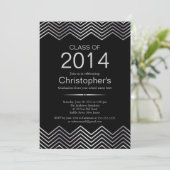 Elegant Silver Chevron Graduation Party Invitation Kaart (Staand voorkant)