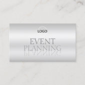 Elegant Silver Chic Mirror Font met Logo Stijlvol Visitekaartje (Voorkant)