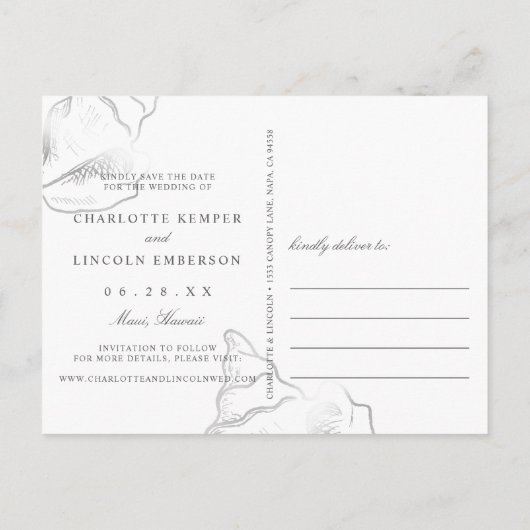 Elegant Silver Conch Shell Wedding Save the Date Aankondigingskaart (Achterkant)