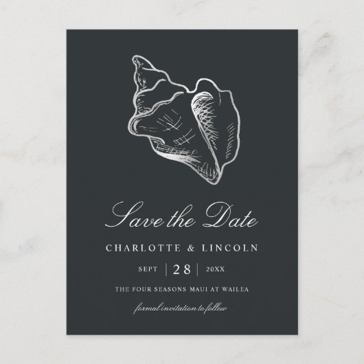 Elegant Silver Conch Shell Wedding Save the Date Aankondigingskaart (Voorkant)