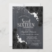 Elegant Silver Confetti Black Rozen Sweet 16 Kaart (Voorkant)
