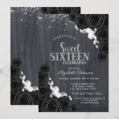 Elegant Silver Confetti Black Rozen Sweet 16 Kaart (Voorkant / Achterkant)