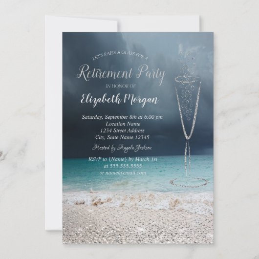 Elegant Silver Confetti Glass Beach Retirement Kaart (Voorkant)