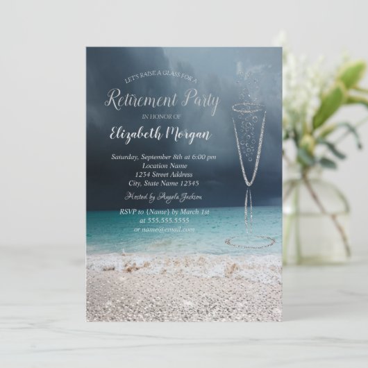 Elegant Silver Confetti Glass Beach Retirement Kaart (Staand voorkant)